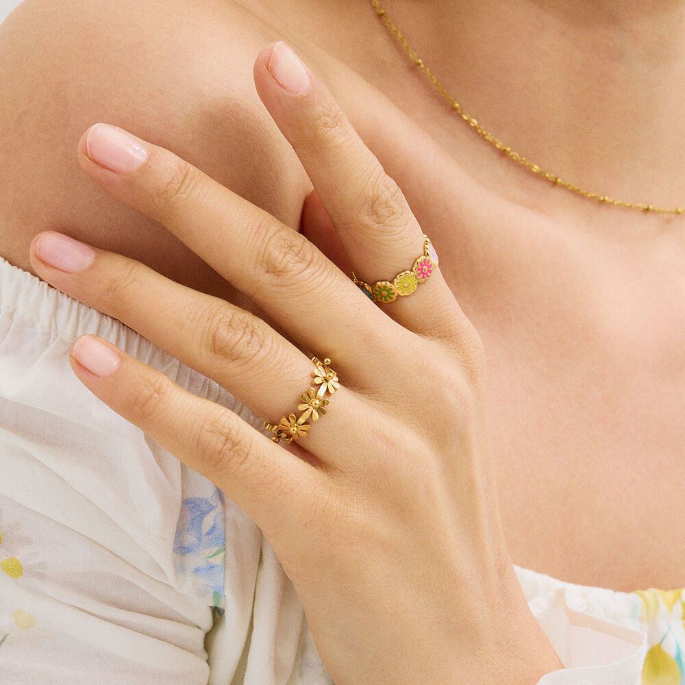 1 pezzo di anelli regolabili da donna in acciaio inossidabile con fiore carino, impermeabili, color oro h5Immagine4