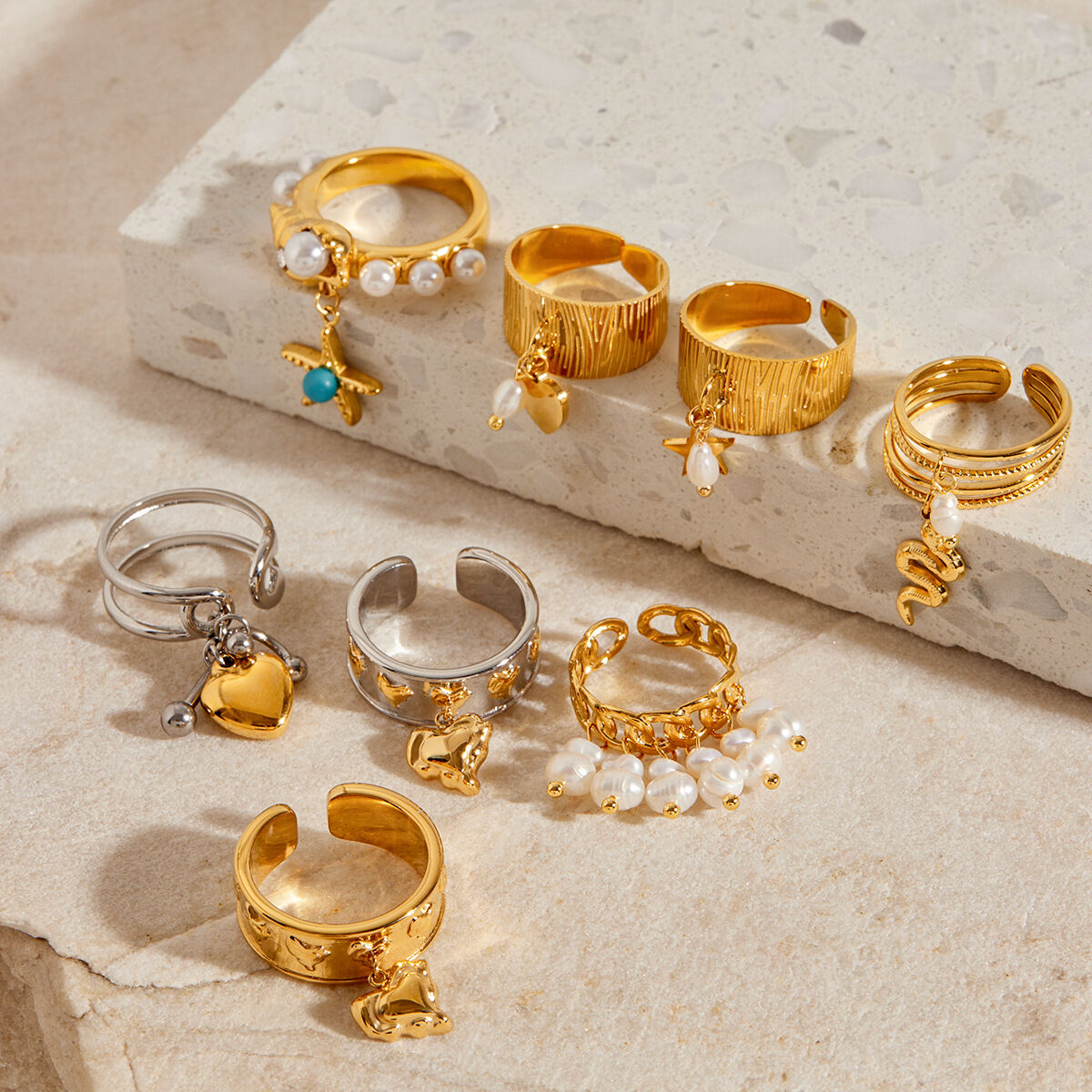  style heart stainless steel gold color statement rings 2