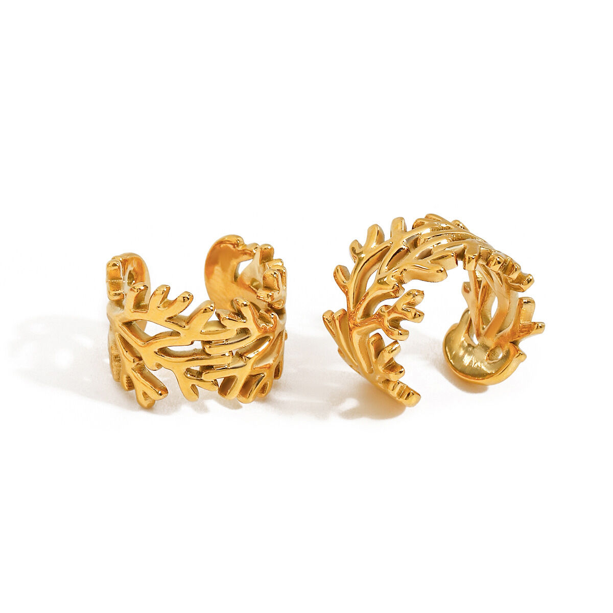 Retro Leaves Stainless Steel Waterproof Gold Color Ear Cuffs 