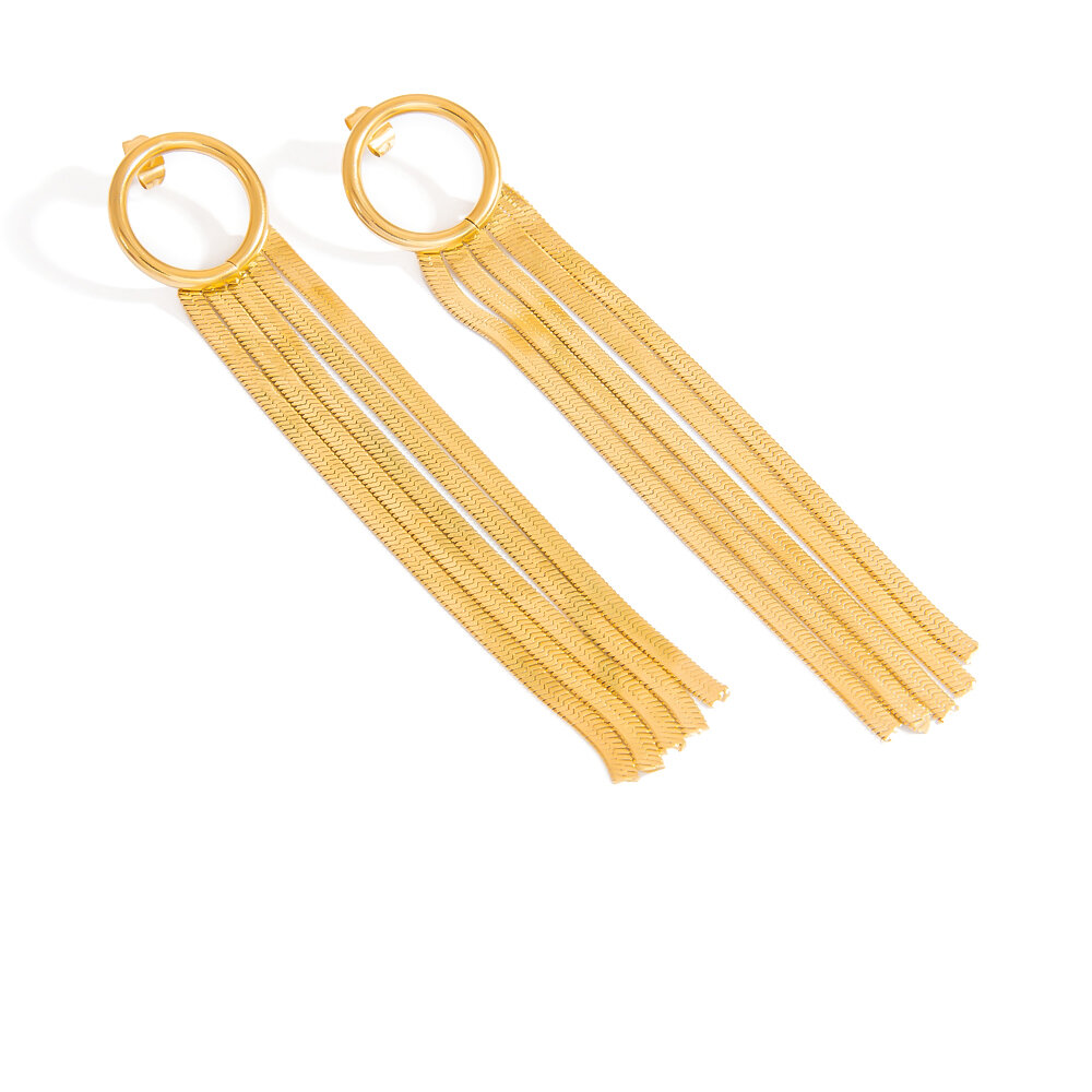 Elegant Tassel Stainless Steel Waterproof Gold Color Dangle Earrings 