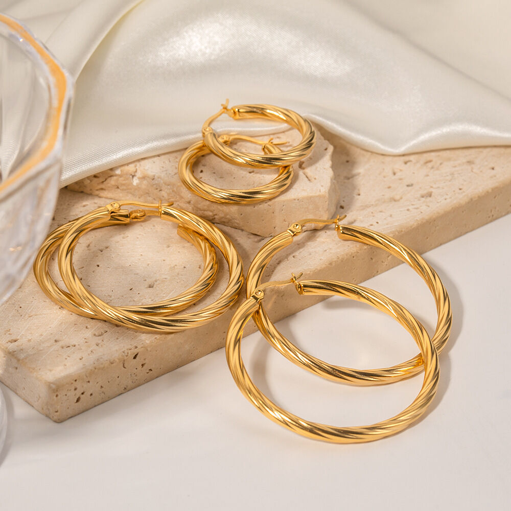 Classic Stainless Steel Waterproof Gold Color Hoop Earrings