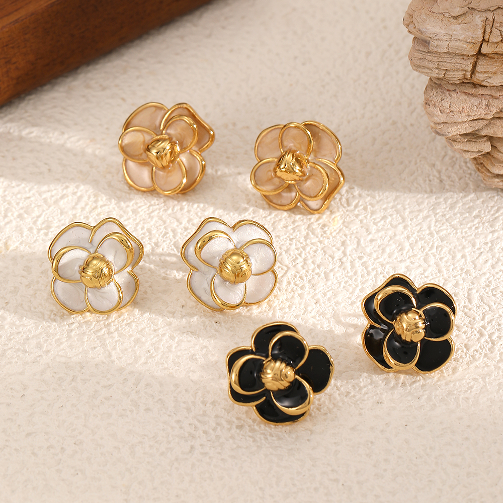 Elegant Flower Stainless Steel Waterproof Stud Earrings