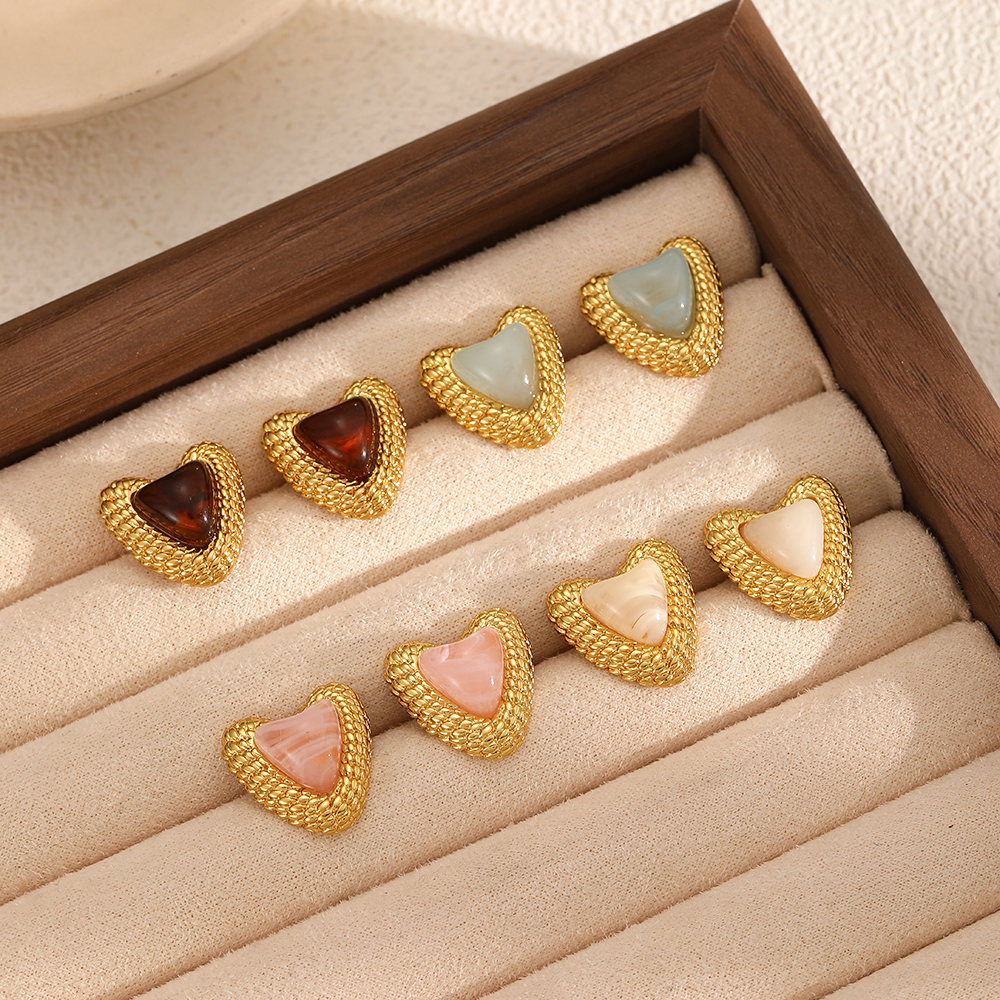 Sweet Heart Stainless Steel Waterproof Gold Color Stud Earrings 2