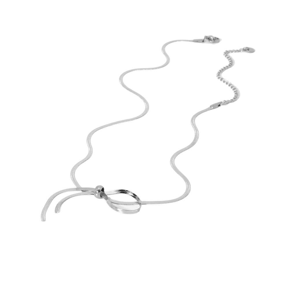 Simple Sophisticated Bow Shaped Gold Colored Stainless Steel Waterproof Women's Necklaces h5 Picture5