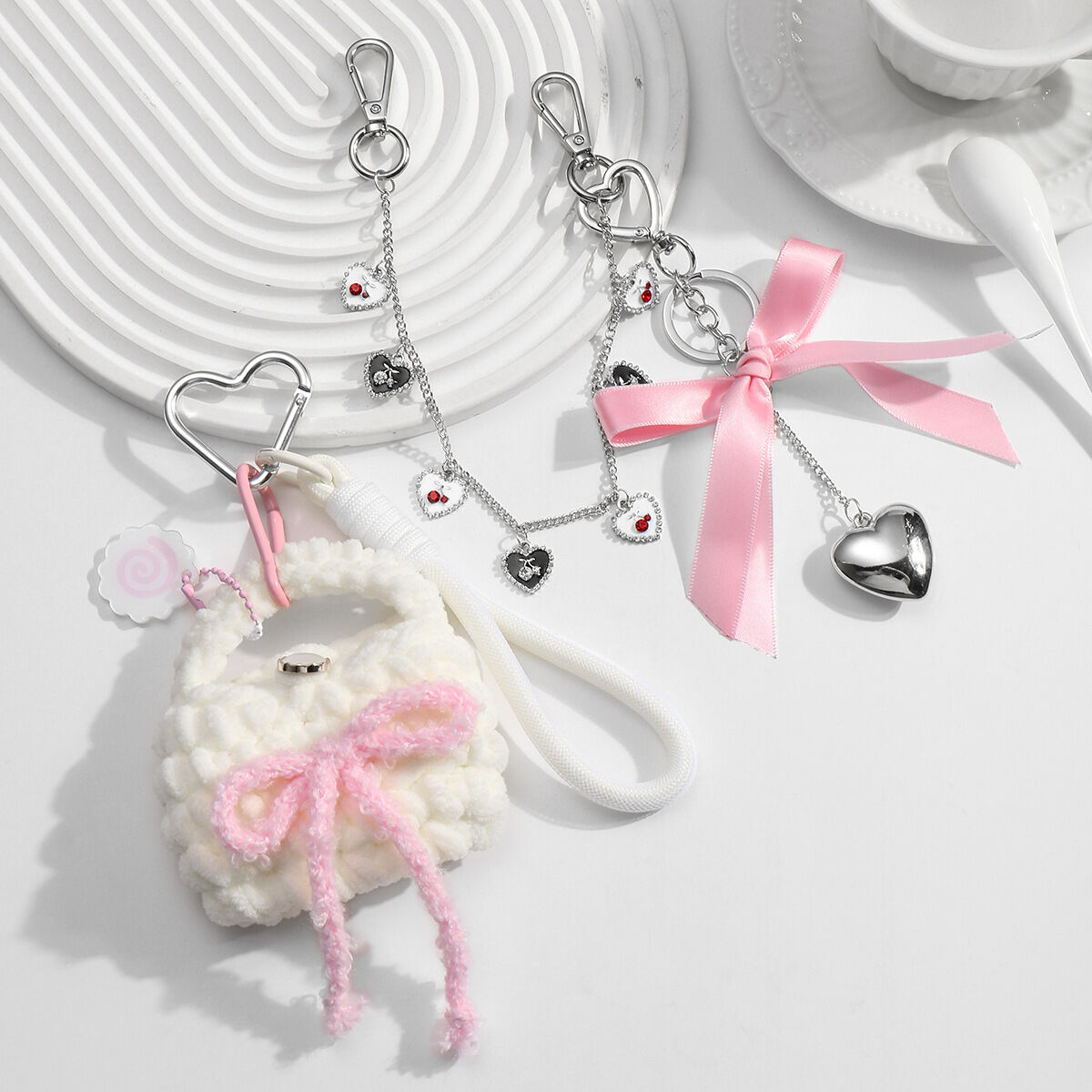 1 Piece Cute Woolen Mini Bag Love Heart with Cherry Bag Charms
