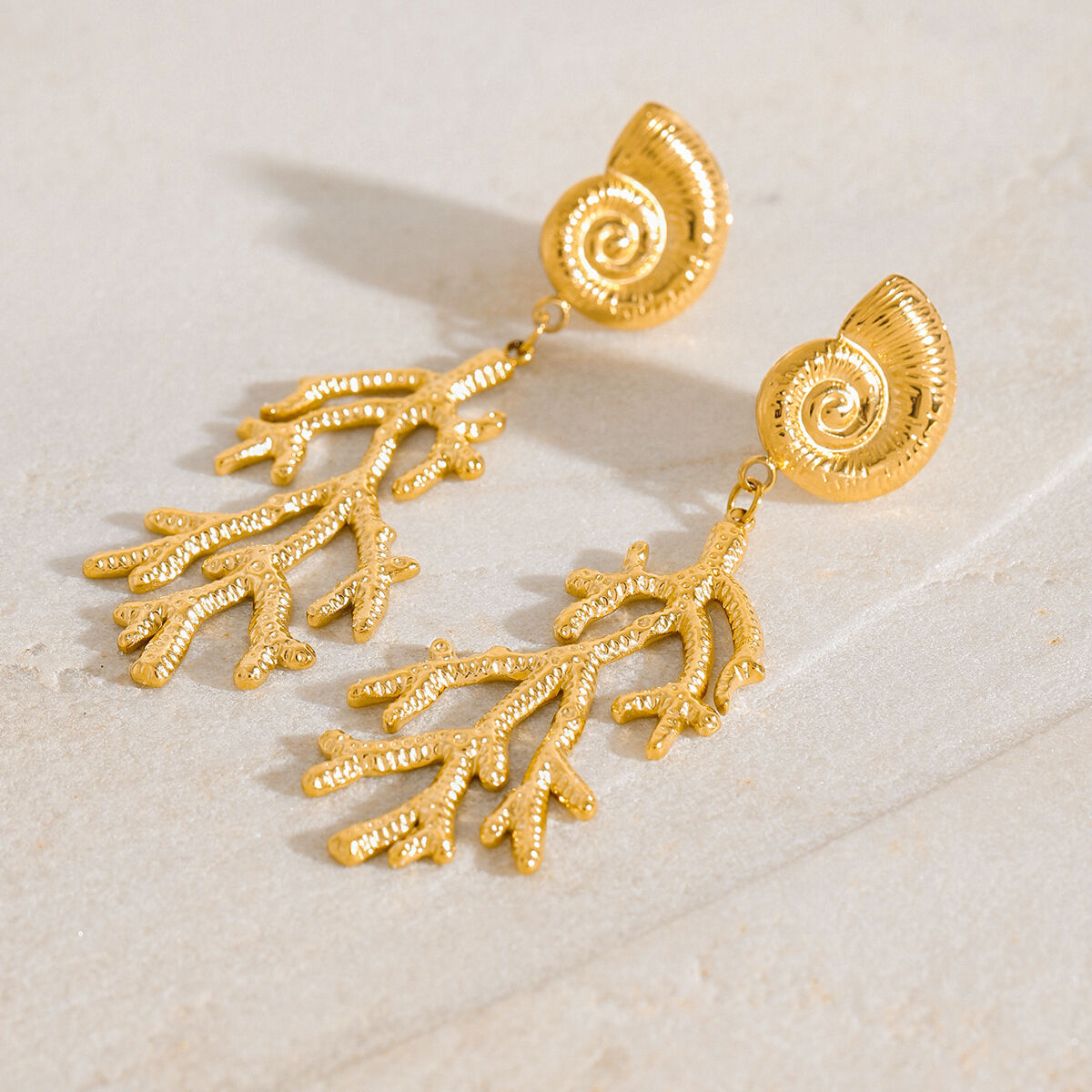 Retro Coral Stainless Steel Waterproof Gold Color Drop Earrings