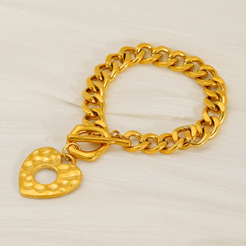 Herzförmige Armbänder aus Edelstahl, wasserdicht, goldfarben