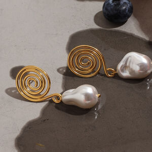 Vortex Shape Stainless Steel Waterproof Gold Color Drop Earrings h5 Picture6
