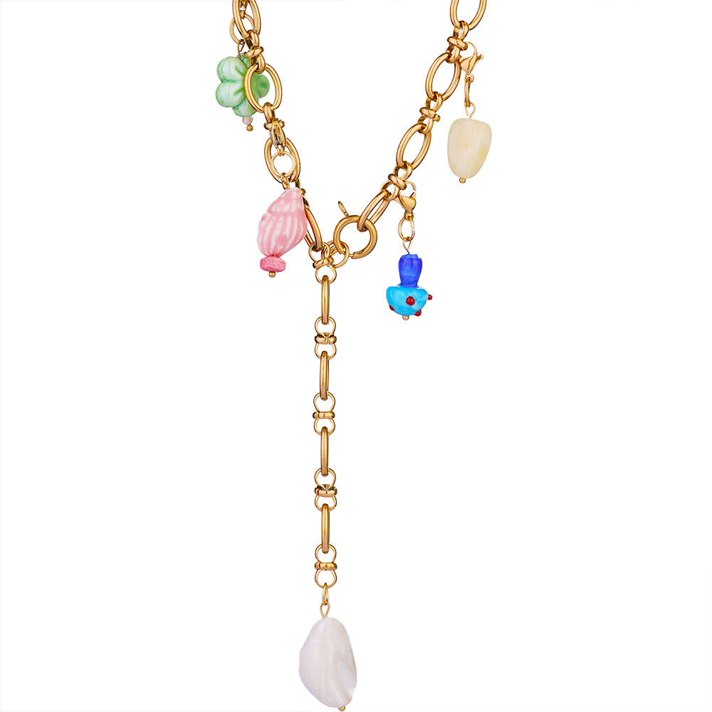 Oceanic Series Stainless Steel Waterproof Gold Color Natural Stone Women's Pendant Necklaces Picture6