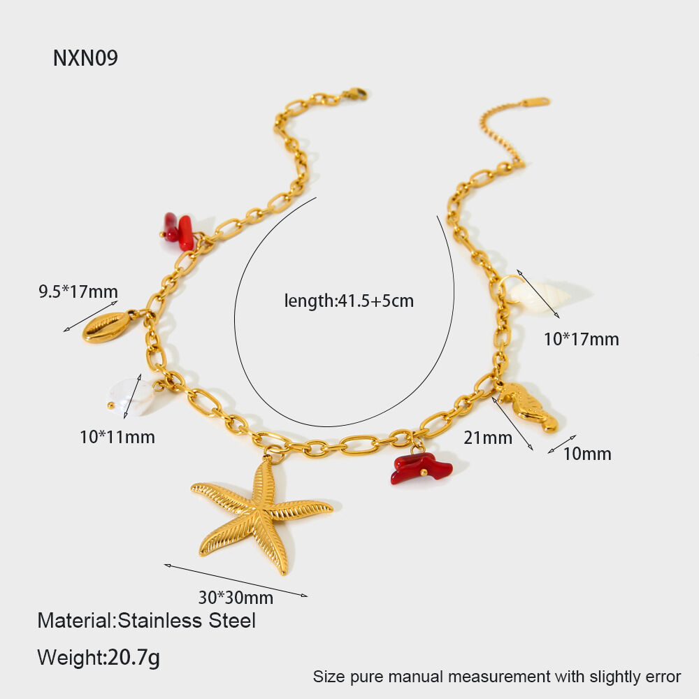 1 Piece Ocean Element Starfish Shell Stainless Steel Waterproof Pendant Necklace h5
