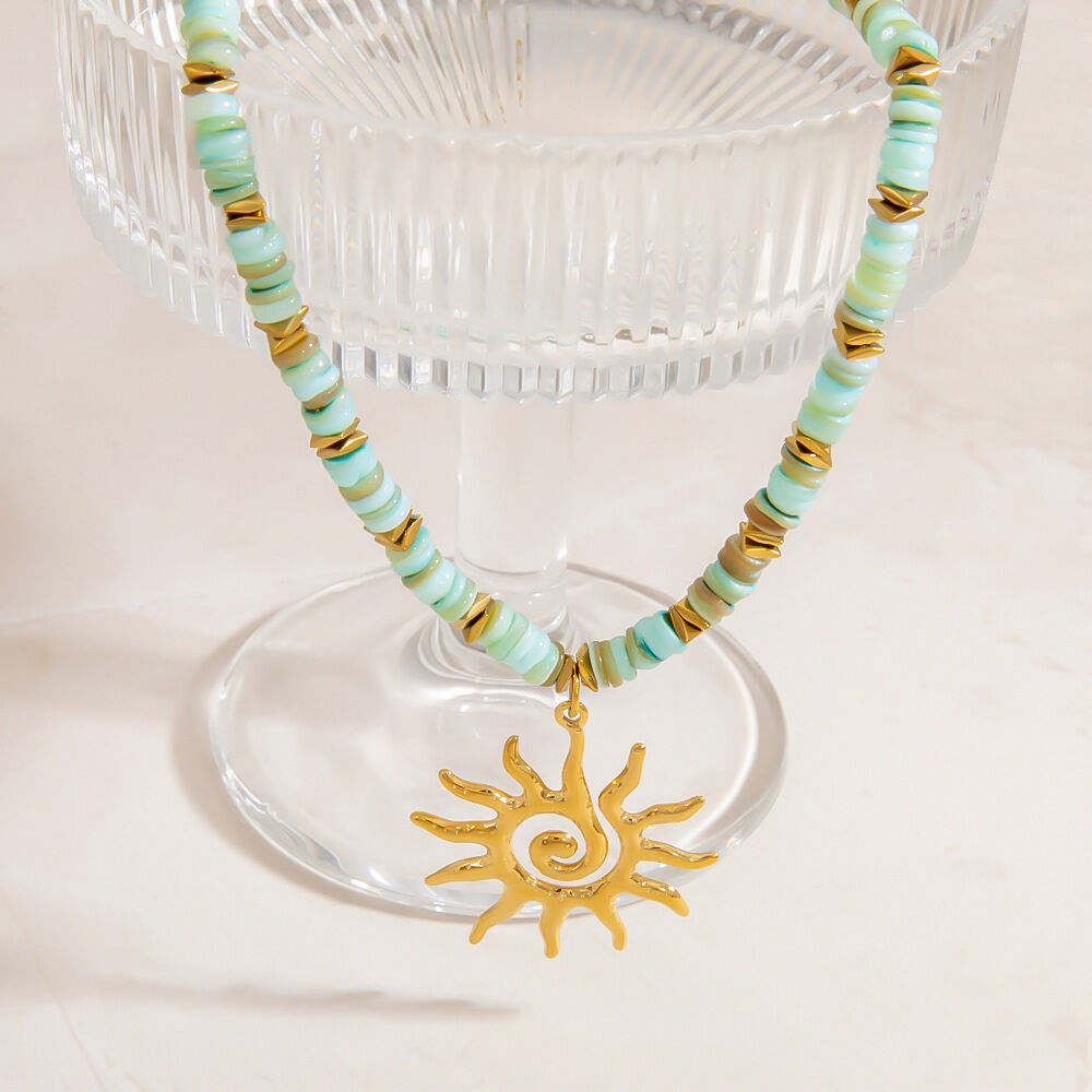 Designable Sun Edelstahl wasserdichte goldfarbene Perlenkette für Damen mit Naturstein h5 Bild7