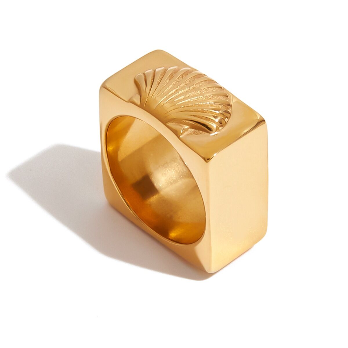 Shell Stainless Steel Waterproof  Gold Color Signet Rings