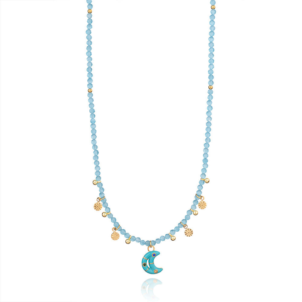 1 Piece Gorgeous Series Elegant Moon Stainless Steel Waterproof Gold Color Natural Stone Women's Pendant Necklaces Picture11