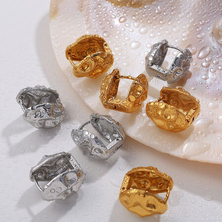 Geometric Titanium Steel Gold Color Stud Earrings 2