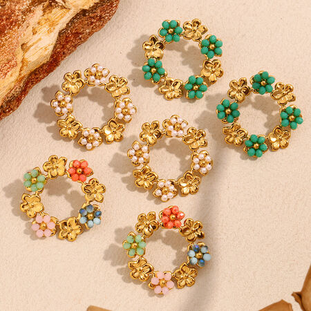 Sweet Colorful Flower Stainless Steel Waterproof Women's Earrings