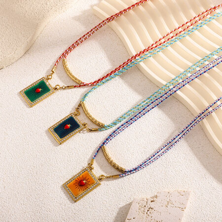 Ornate Rectangular Oil- Glazing Women's Pendant Necklaces 2