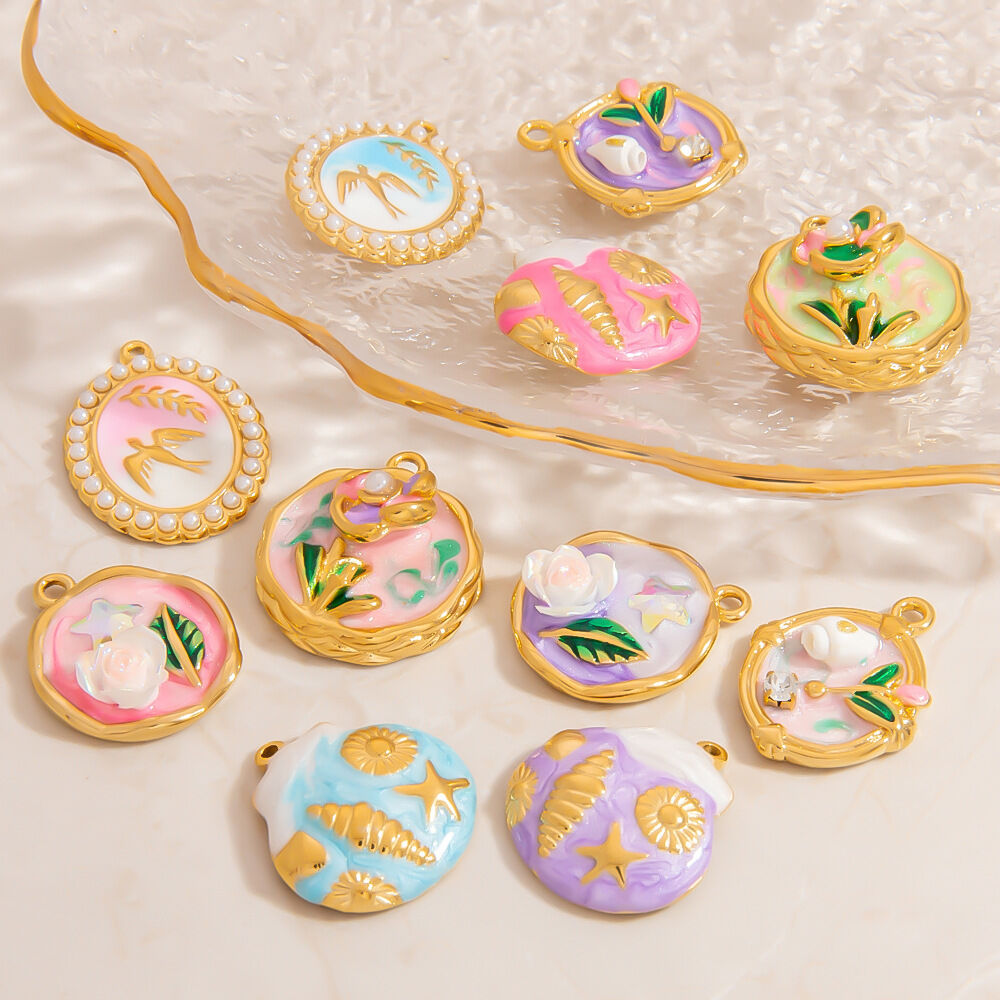 Romantic Flower Stainless Steel Waterproof Gold Color Pendants