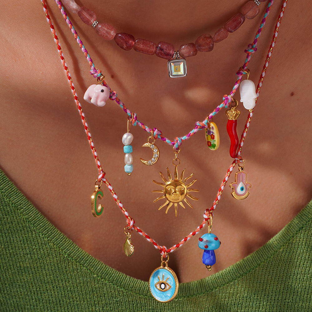 1 Piece Polychrome Series Sweet Sun Sennit Stainless Steel Waterproof Gold Color Women's Pendant Necklaces 2