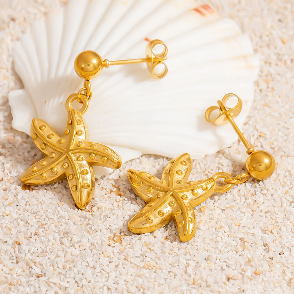 Starfish Stainless Steel Waterproof Gold Color Drop Earrings