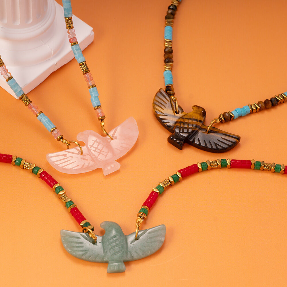 Collier de perles pour femme, style bohème, en acier inoxydable, couleur or, forme d'aigle, 1 pièce, de la série ethnique Image6