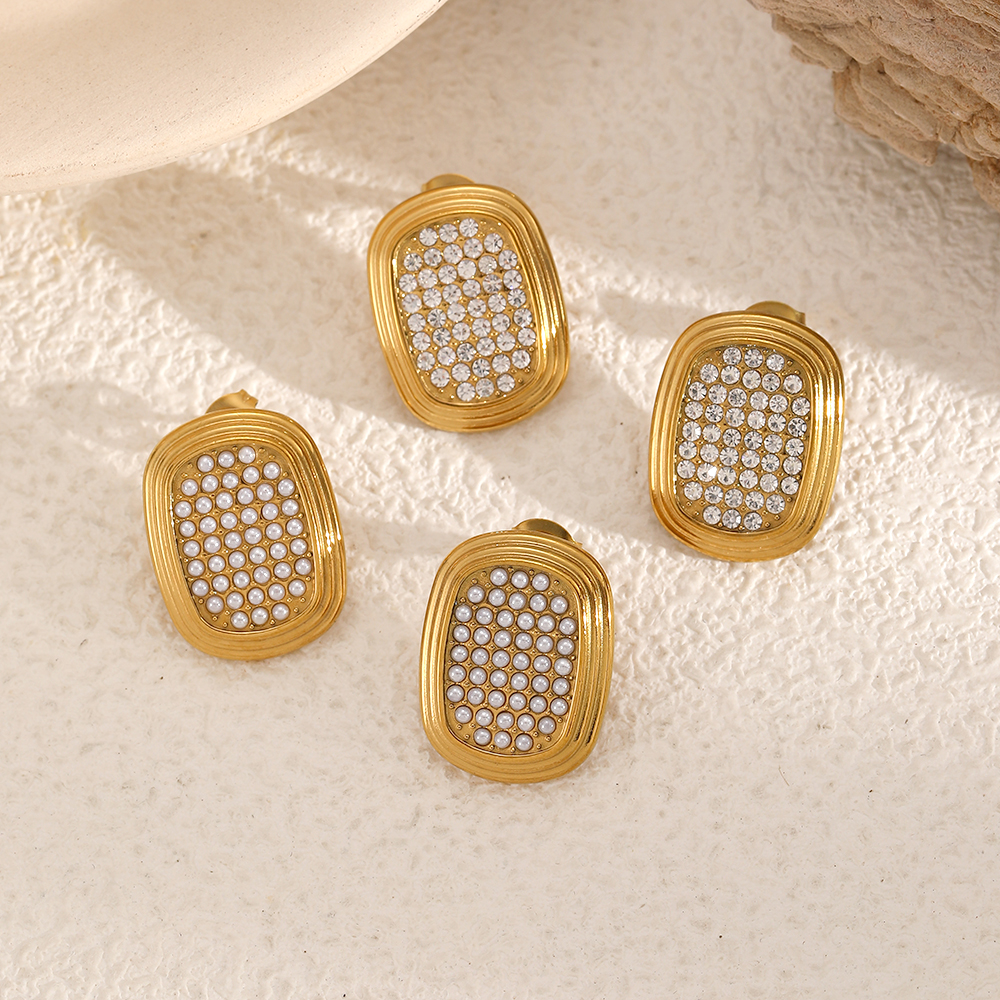 Luxurious Stainless Steel Waterproof Gold Color Stud Earrings
