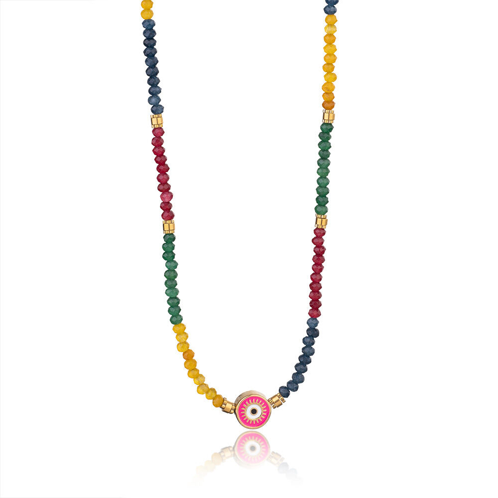 1 Piece Ethnic Series Classic Eye Pattern Stainless Steel Waterproof Gold Color Women's Crystal Beaded Necklaces Picture6