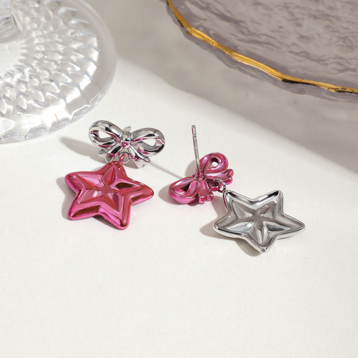Sweet and Cool Style Star Stainless Steel Waterproof Drop Earrings h5 Picture4