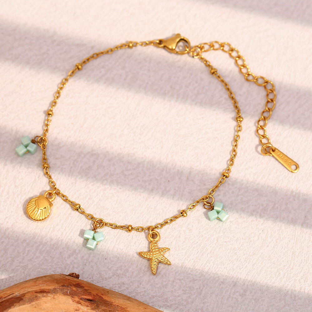 Cute Shell Stainless Steel Waterproof Gold Color Charm Bracelets