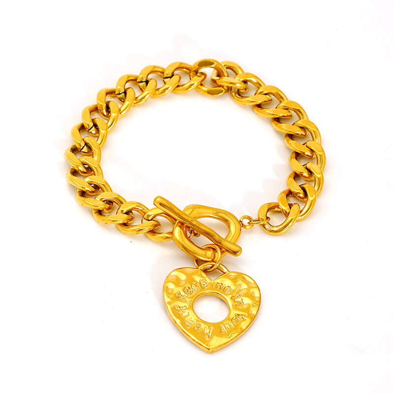 Herzförmige Armbänder aus Edelstahl, wasserdicht, goldfarben h5 