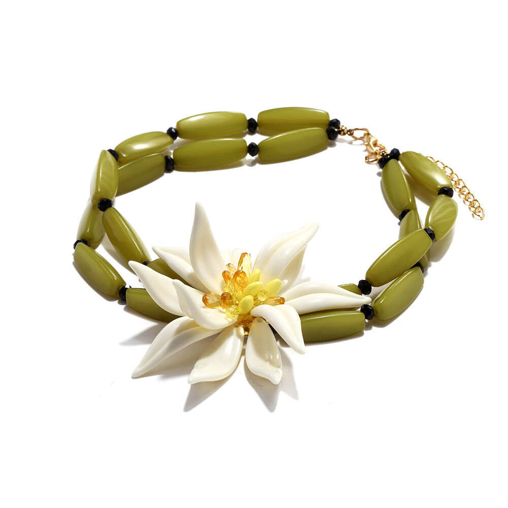 Collana con perline in cristallo e resina floreale retrò, 1 pezzo, serie romantica, da donna h5 Immagine5