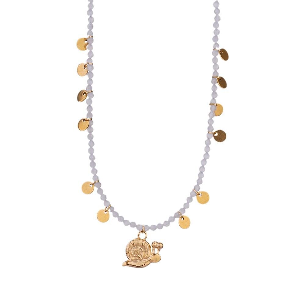 Glamorous Fish Stainless Steel Waterproof Gold Color Natural Stone Women's Beaded Necklaces Picture6