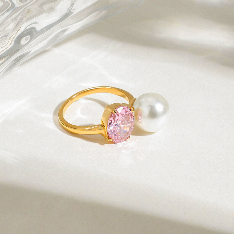 Retro-Ringe aus wasserdichtem Edelstahl in Goldfarbe mit Edelsteinen Bild4