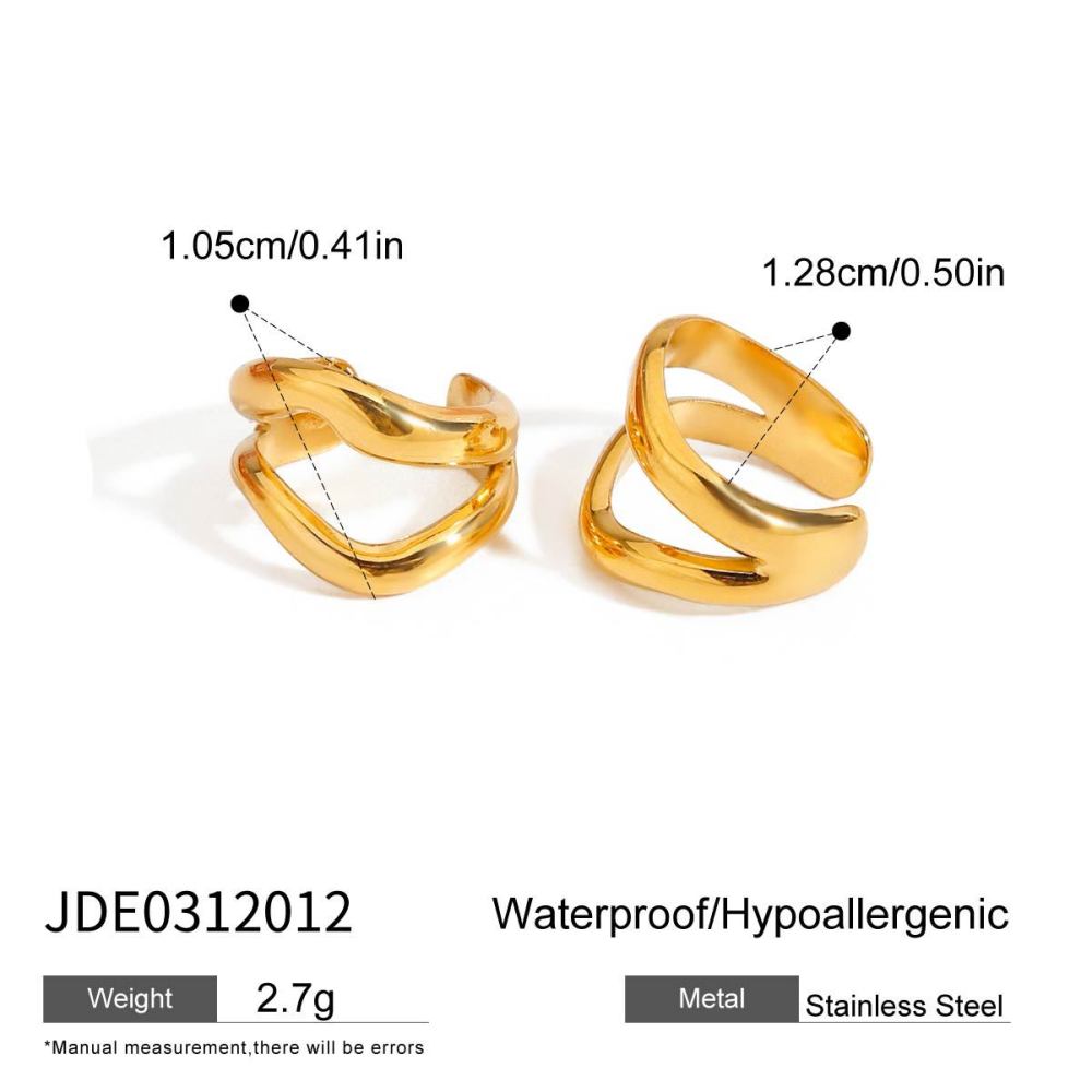 Simple Solid Color Stainless Steel Waterproof Gold Color Ear Cuffs Picture2