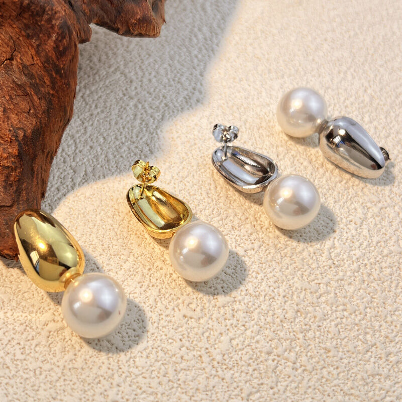 Classic Droplet Stainless Steel Waterproof Gold Color Stud Earrings