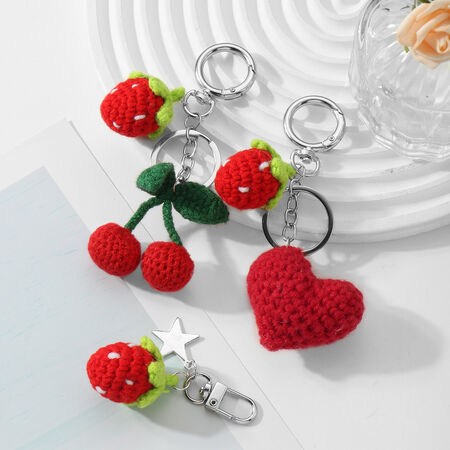 1 Piece Cute Knitted Strawberry & Cherry Heart Bag Charms