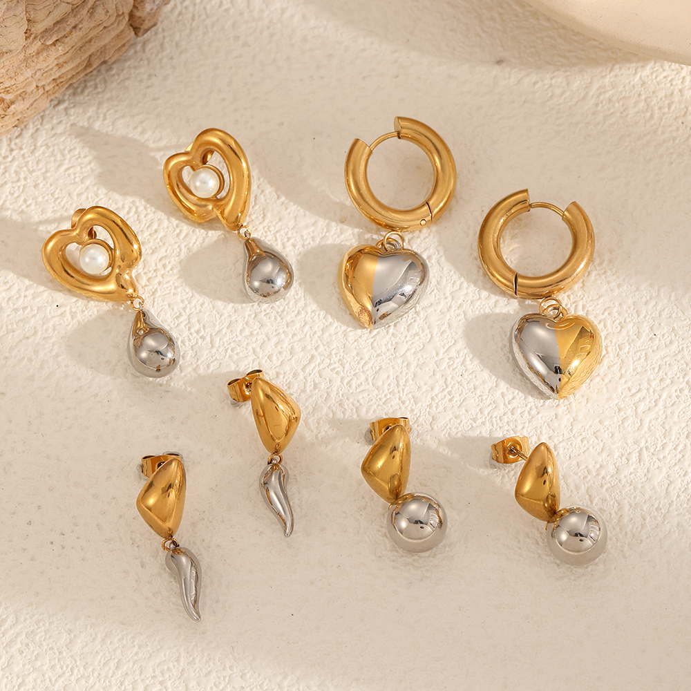 Modern Gold&Silver Color Geometric Stainless Steel Waterproof Women's Stud Earrings
