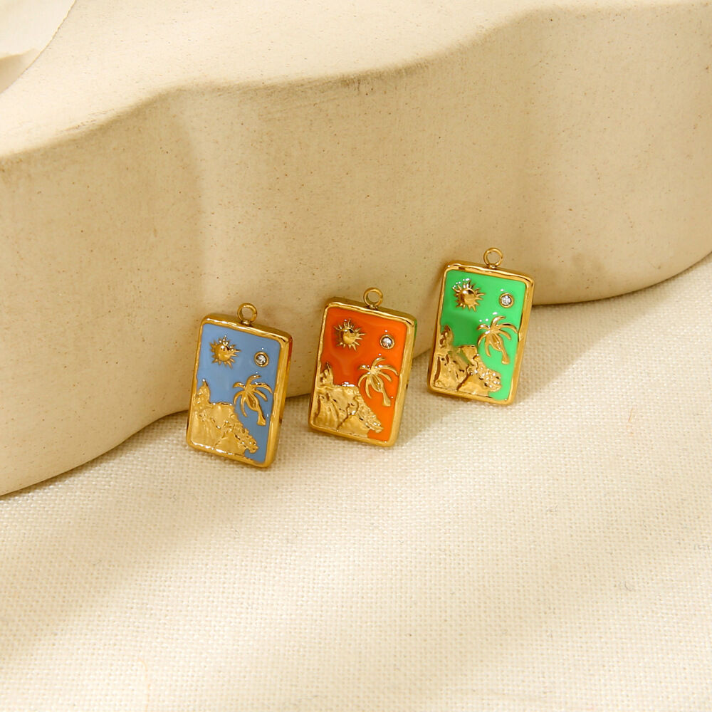 1 pezzo di ciondolo fai da te impermeabile in acciaio inossidabile color oro con albero di cocco della serie retrò