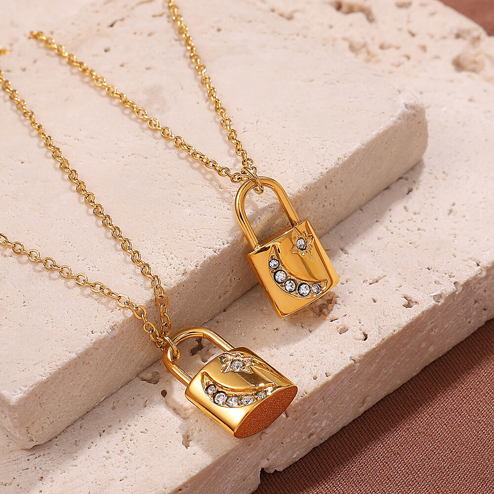 Lock Stainless Steel Waterproof Gold Color Pendant Necklaces Picture3