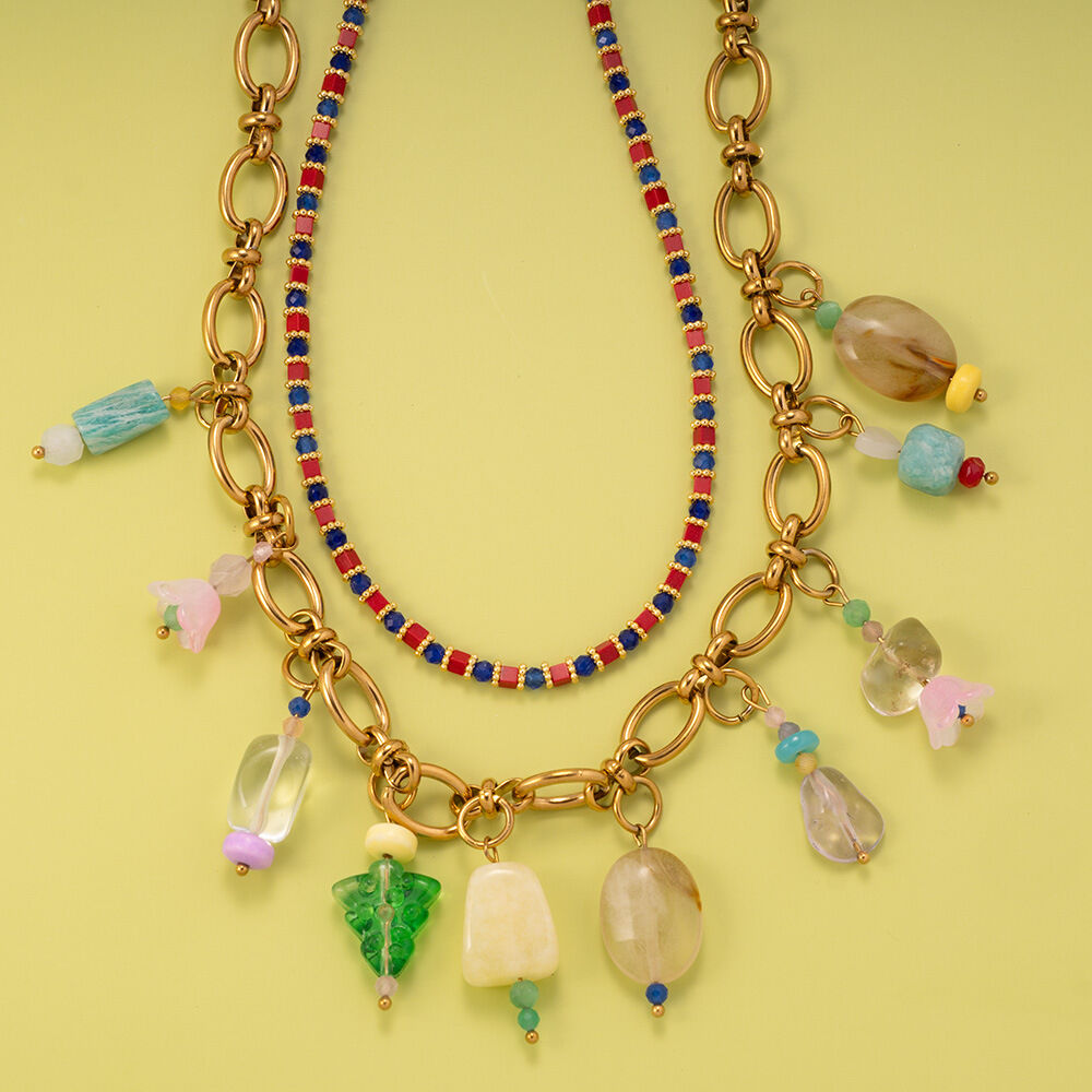 Designable Irregular Natural Stone Stainless Steel Waterproof Gold Color Women's Pendant Necklaces