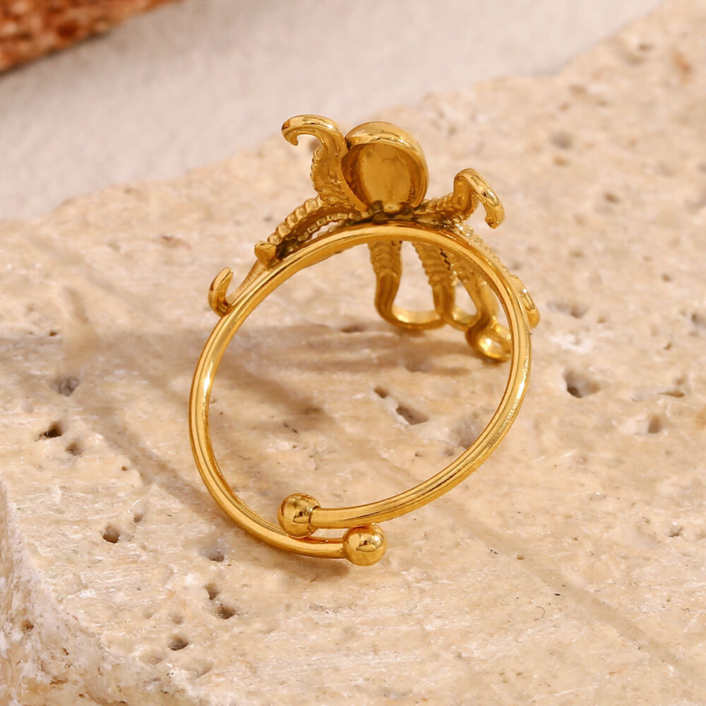 Oktopus-Ringe aus Edelstahl, wasserdicht, goldfarben, verstellbar 2