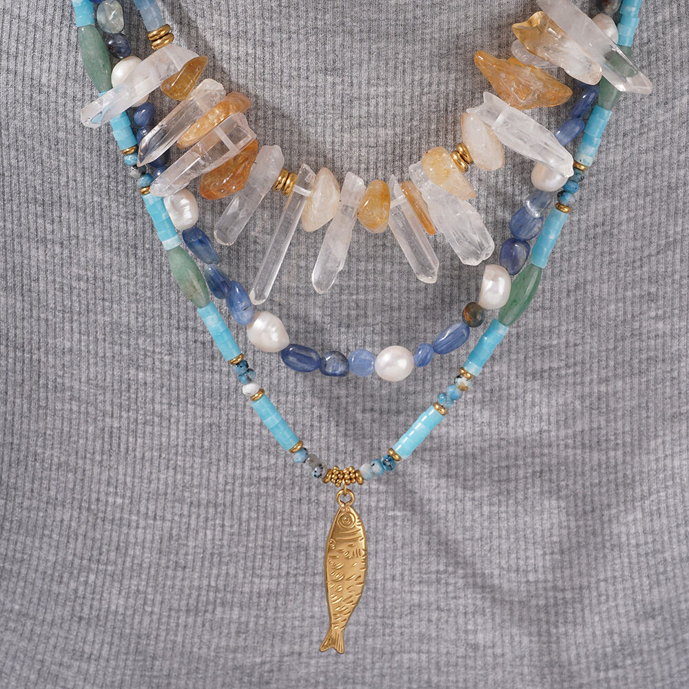 Collana con perline da donna in pietra naturale color oro con cristallo di tartaruga, serie romantica, 1 pezzo h5 Immagine3