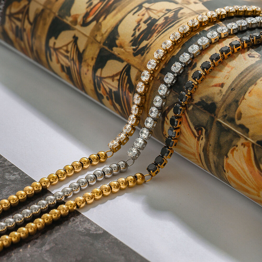 Klassisches Perlenarmband aus Edelstahl, wasserdicht, goldfarben, für Damen Bild9