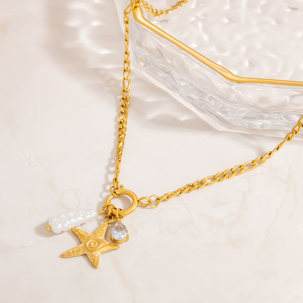 1 Piece Vacation Series Oceanic Stainless Steel Waterproof Gold Color Women's Pendant Necklaces Picture4