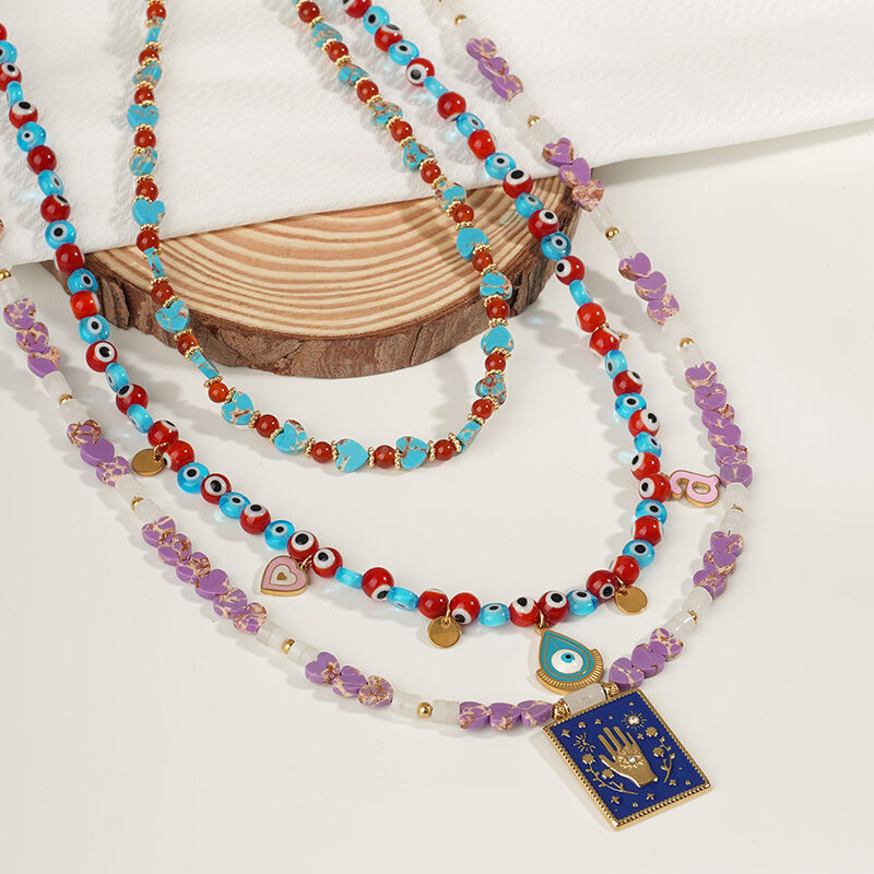 Sophisticated Eye Stainless Steel Waterproof Gold Color Women's Beaded Necklaces