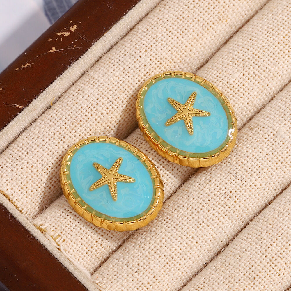 Vintage Light Luxury Starfish Color Clash Stainless Steel Waterproof Women's Earrings