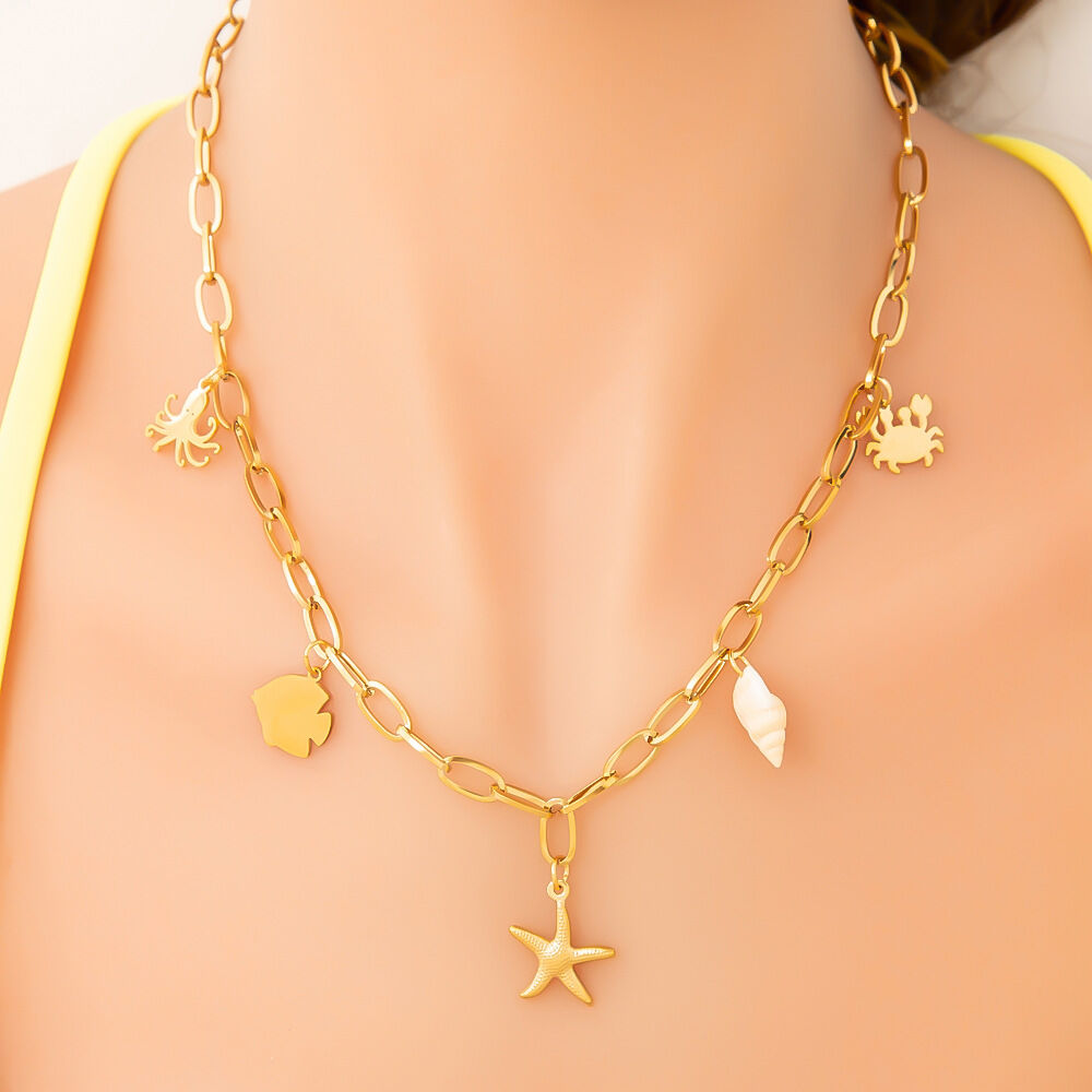 Collana leggera e lussuosa con gemma semplice, intarsiata in oro, in acciaio inossidabile per donna h5 Immagine4