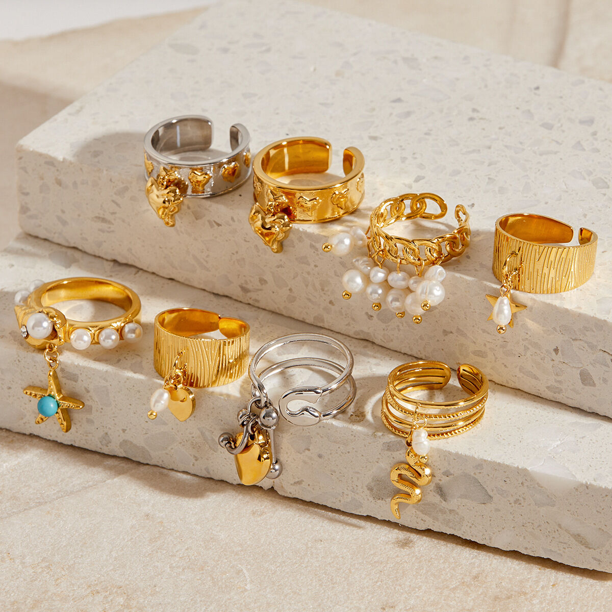  style heart stainless steel gold color statement rings