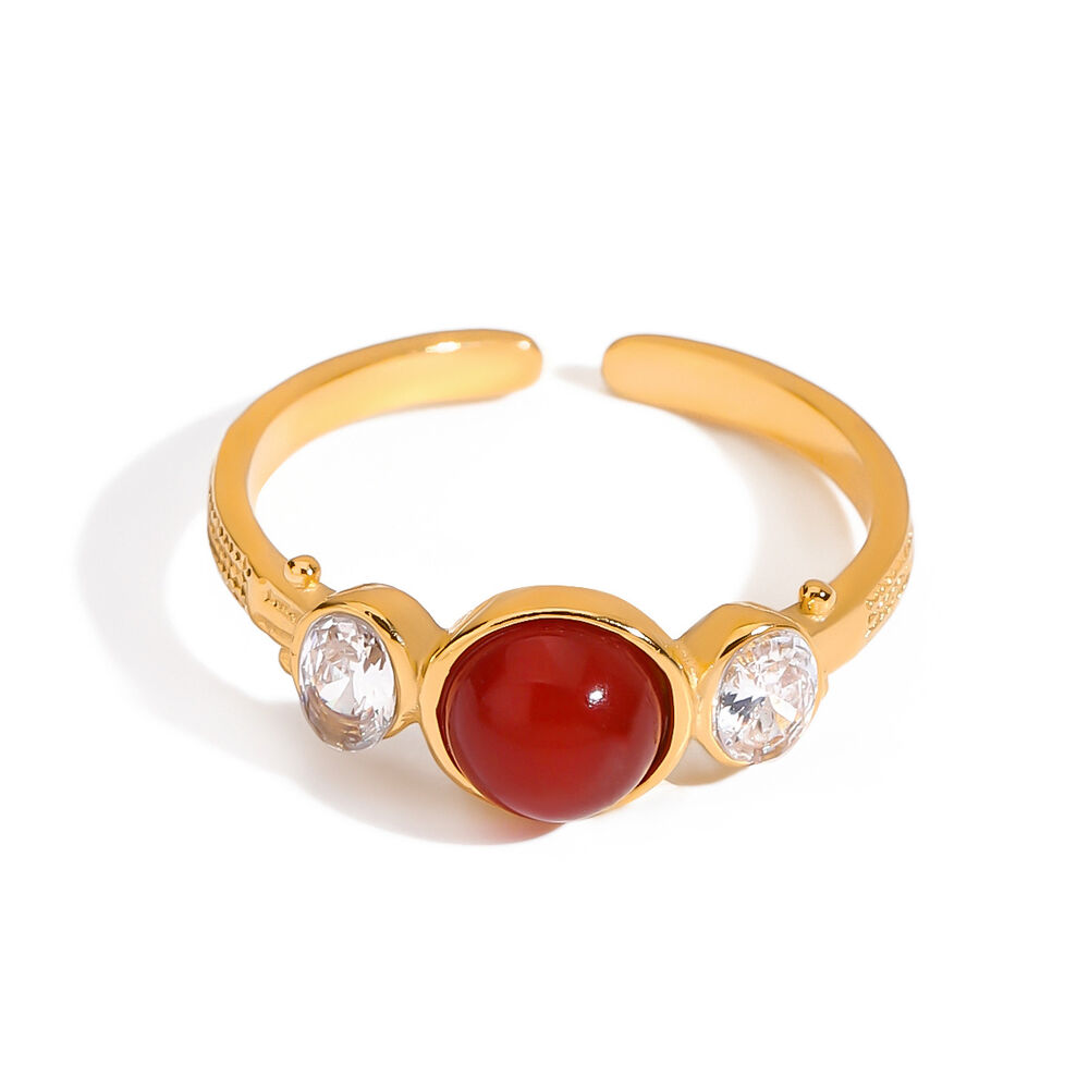 Retro Stainless Steel Waterproof Gold Color Gemstone Gemstone Rings