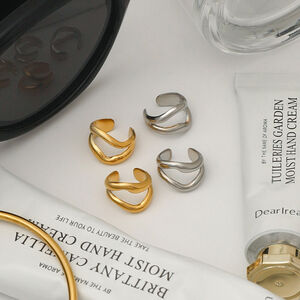 Simple Solid Color Stainless Steel Waterproof Gold Color Ear Cuffs h5 Picture6