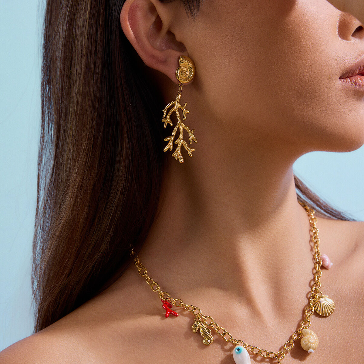 Retro Coral Stainless Steel Waterproof Gold Color Drop Earrings Picture3